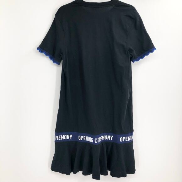 Opening Ceremony Scalloped Hem Logo-Tape Cotton Black T-Shirt Dress Size M - Picture 5 of 6